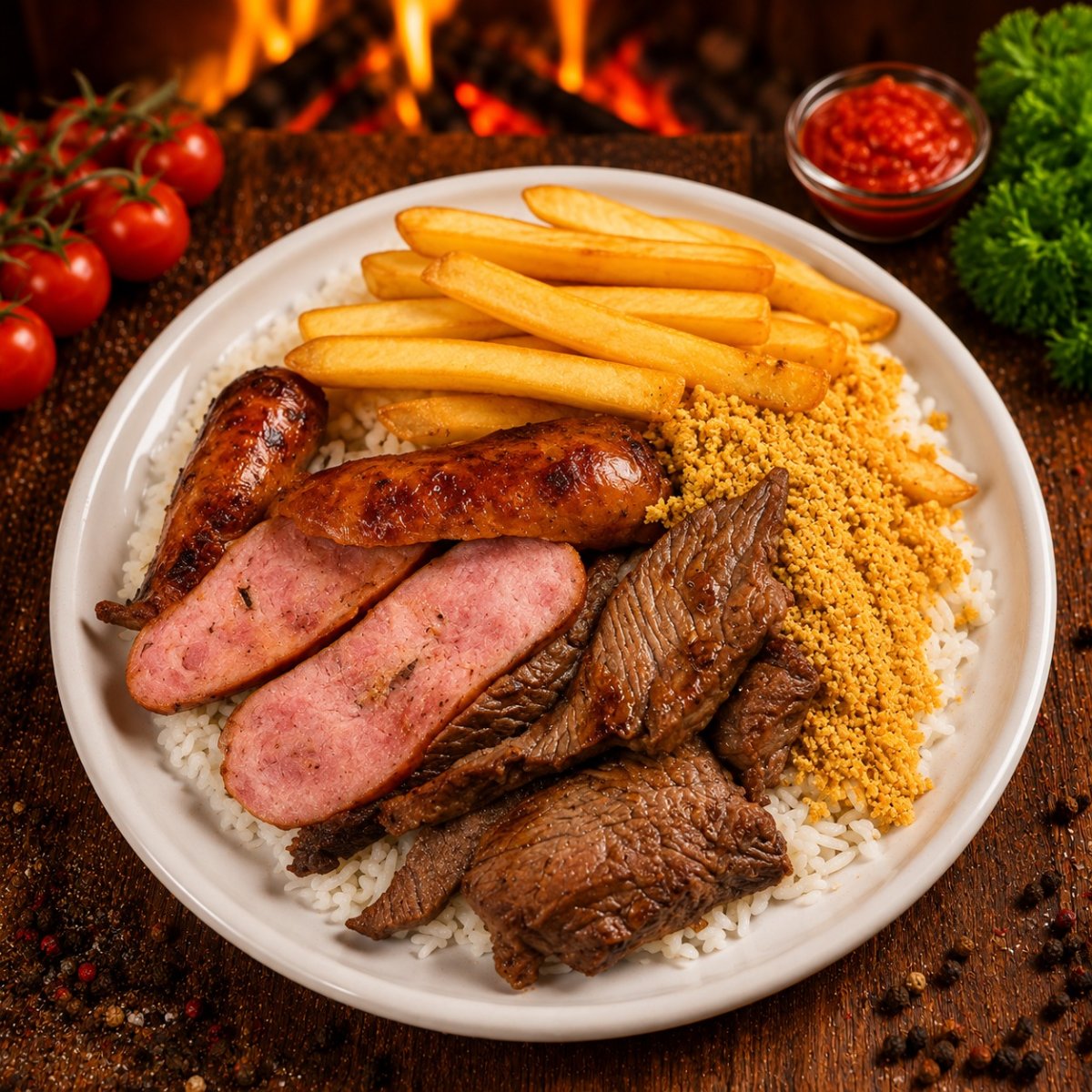 Churrasco Carne com Linguiça na Brasa